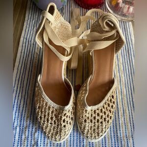 Castañer  Wedge Espadrille Sandals Womens Beige Size EU 38 US 7.5 Open NEW